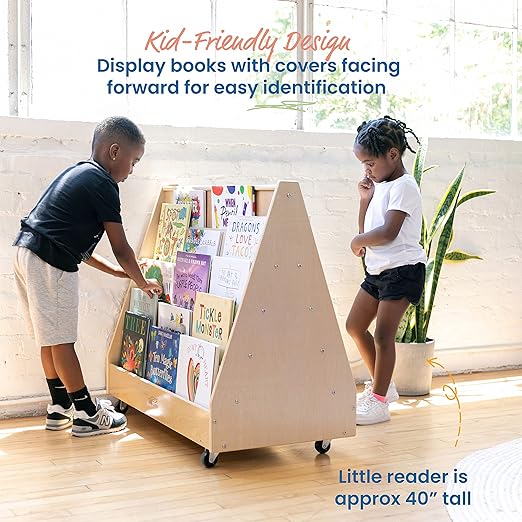 ECR4Kids Double-Sided Mobile Book Display, Classroom Bookshelf, Natural