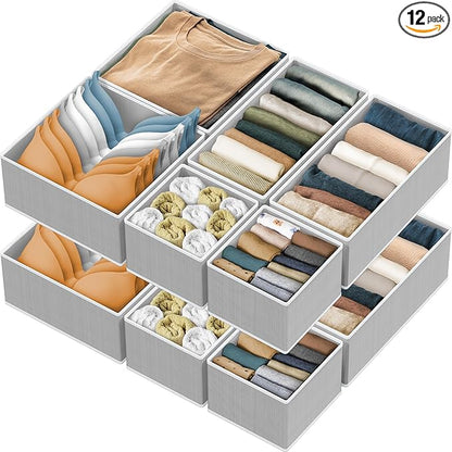 SIMPLE HOUSEWARE Foldable Drawer Organizer for Clothes/Underwear/Panty/Onesie Stocking Bin, Set of 12, Gray