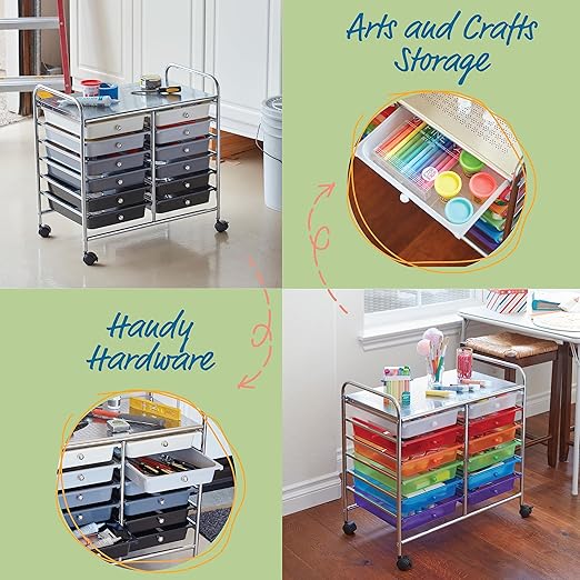 ECR4Kids 12-Drawer Value Mobile Organizer, Storage Cart, Assorted