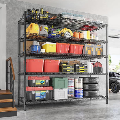 REIBII 55.5" W Storage Shelves 3200LBS Metal Shelving 5 Tier Wire Shelving Unit Garage Shelving Heavy Duty Metal Shelves for Storage Rack Commercial Adjustable Pantry Shelf, 55.5" W X 18''D X 71" H