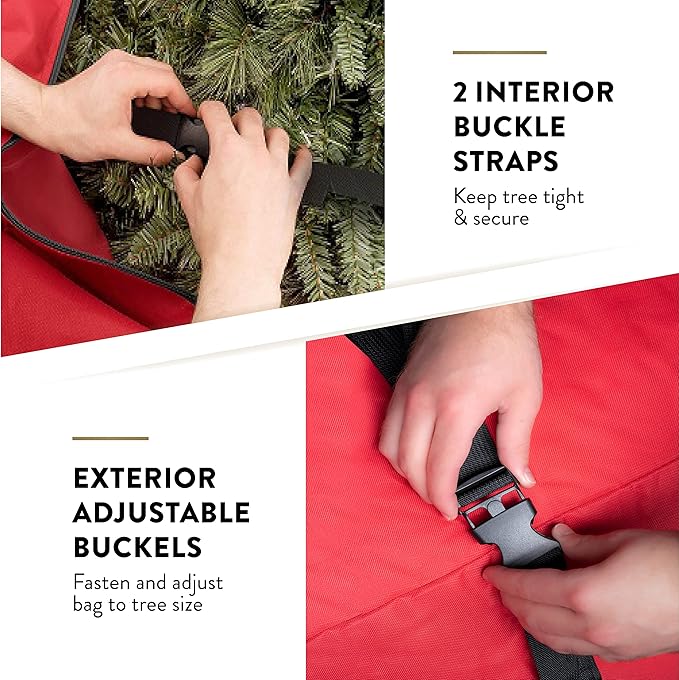 ZOBER 600D Oxford Fabric Large Rolling Christmas Tree Storage Bag - Fits 9 Ft Artificial Trees - Waterproof Christmas Tree Bag For Storage Box For Xmas, Durable Handles and Wheels - Card Slot - Red