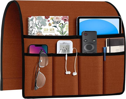 Joywell Remote Holder for Recliner Armchair Caddy Couch Armrest Non Slip Sofa Arm Chair Caddie with 6 Pocket for Magazine, Tablet, Phone, iPad, Think Linen, Terracotta