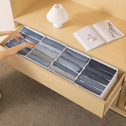 4 Packs Jeans Drawer Organizers for Clothing,5 Grids Compartment Wardrobe clothes organizer,Fabric Washable Closet Organizers and Storage Bins for Jeans,Pants,Bra,Legging,t-shirt-White