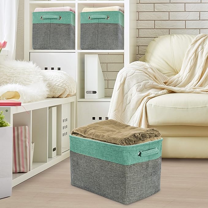 Sorbus Premium Fabric Storage Cubes 15 Inch - Big Sturdy Collapsible Storage Bins with Dual Handles - Foldable Baskets for Organizing - Decorative Cube Storage Bins for Home & Office Use- 3 Pack| Teal