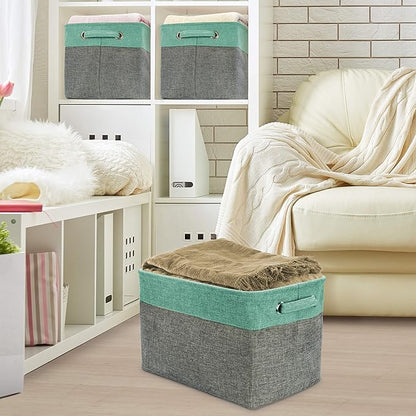 Sorbus Premium Fabric Storage Cubes 15 Inch - Big Sturdy Collapsible Storage Bins with Dual Handles - Foldable Baskets for Organizing - Decorative Cube Storage Bins for Home & Office Use- 3 Pack| Teal
