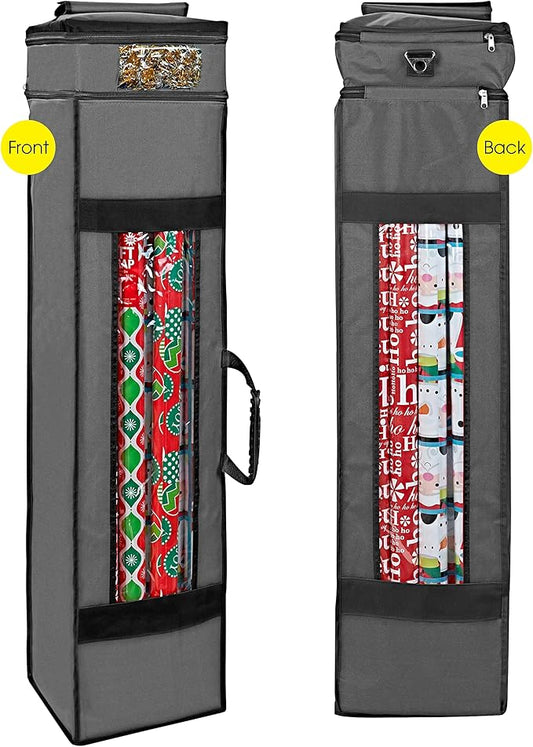 ProPik Wrapping Paper Storage Bag with Pocket and Handles Including Hanging Loop Heavy Duty Material with Clear Window 47 x 10 x 10 Inch Fits 40 Inch Long Rolls (Gray, 1 Count)