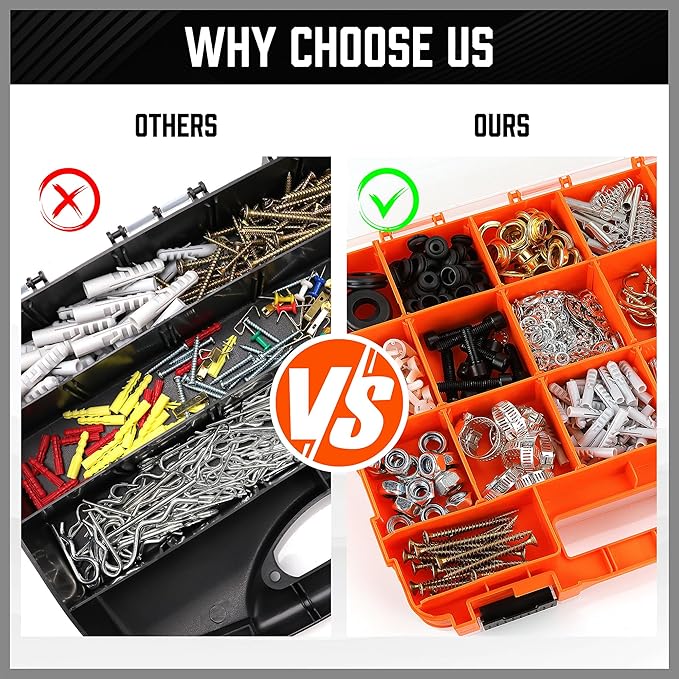 HORUSDY Small Parts Organizer, 34-Compartment Double-Sided Storage Box with Removable Dividers, Double Side Tools Box Screw Organizer for Screws, Nuts, Bolts, Nails & Small Hardware