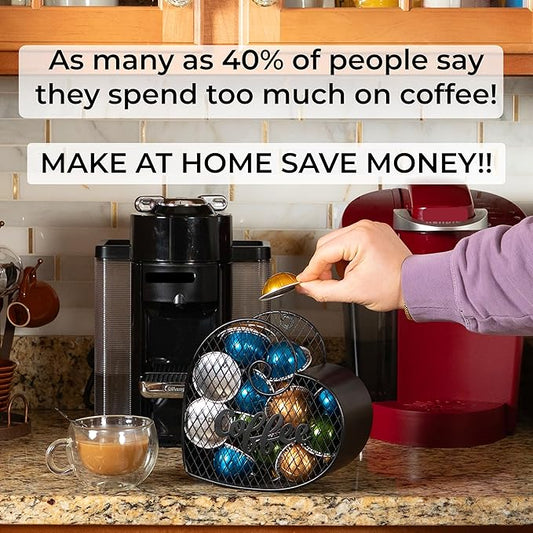 Made Easy Kit Coffee Pod Organizer Compatible with Nespresso Vertuo and Original - Countertop Sculpture Holder Basket Style for Café Bar, Corner Station Office Break Area (Heart Mountable)