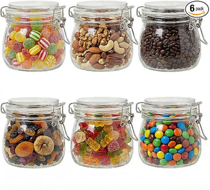 17oz Airtight Glass Jars with Clamp Lids, Small Food Storage Canisters Set of 6, Wire Clip Mason Jars for Canning Pickling Spice Herb