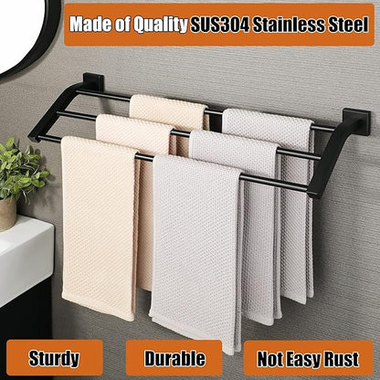 Alise Bath 3 Towel Bars,Towel Holder Towel Racks for Bathroom Wall Mount,Heavy Duty SUS304 Stainless Steel Towel Hanger Towel Rails,Matte Black,24-Inch