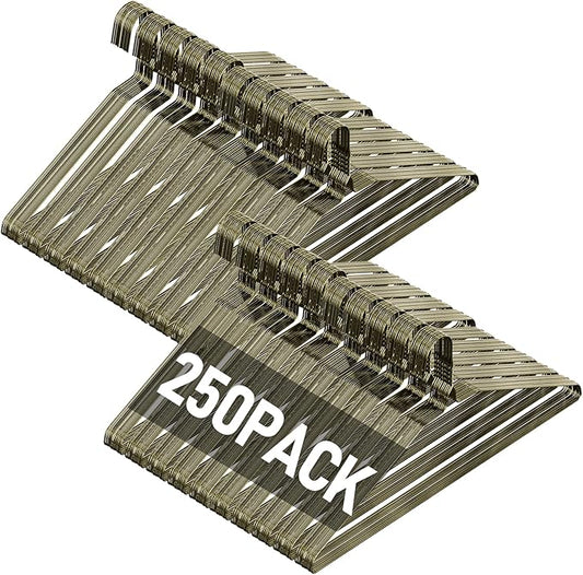 SPECILITE Wire Metal Clothes Hangers Bulk 250 Pack for Standard Size Suits, Coats, Shirts, Pants, Skirts, Space Saving, Non Slip,16 Inch 12 Gauge Ultra Thin, Bronze