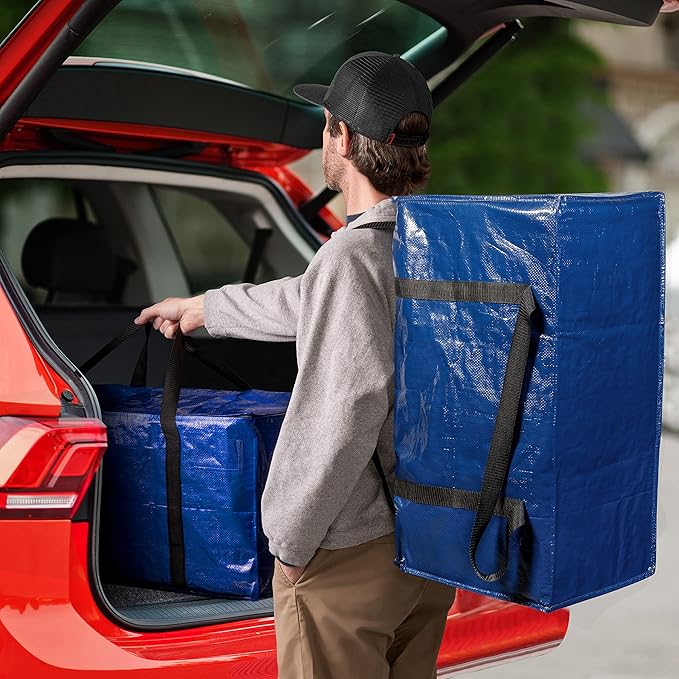 ClearSpace Heavy Duty Moving Bags or Storage Bag – Large Moving Boxes with Backpack Straps, Zippers & Handles – Perfect for Moving, College Dorm, Traveling, Camping, Christmas Decorations, 6 Pack