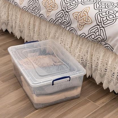 Superio Storage Bins with Lids- Clear Boxes for Organizing, Stackable Plastic Containers- BPA Free, Non-Toxic, Odor Free, Organizer for Home, Office, Dorm (6 Pack, 60 Qt (Wheeled))