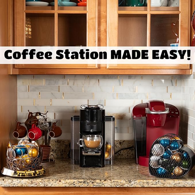 Made Easy Kit Coffee Pod Organizer Compatible with Nespresso Vertuo and Original - Countertop Sculpture Holder Basket Style for Café Bar, Corner Station Office Break Area (Heart Mountable)