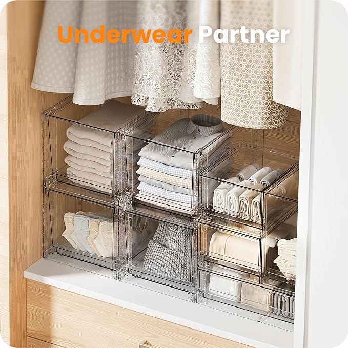 A-LuGei 【𝟮𝗣𝗖𝗦】 Acrylic Stackable Storage Drawers, 11.8" L Makeup Organizer, Bathroom Organizer and, Under Sink Organizer, Plastic Storage Bins