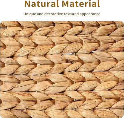 4 Small 3.6 QT Water Hyacinth Wicker Baskets for Shelves, 10" Long Woven Pantry Organizers and Storage Basket, Decorative Ratten Shallow Rectangle Baskets for Organizing Countertop Bathroom