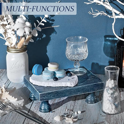 EOSAHR Decorative Display Risers for Home Decor - Wood Pedestal Stand for Kitchen Decor and Countertop Organizer - Ideal for Apartment Essentials (Blue)