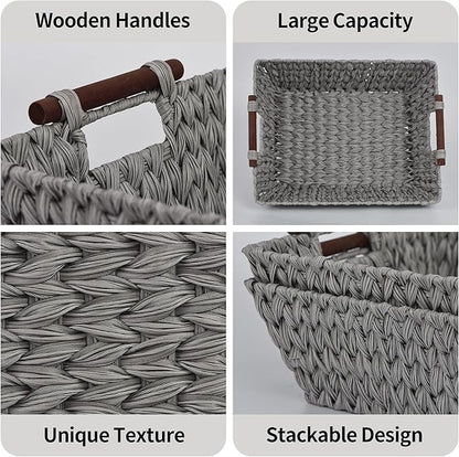 GRANNY SAYS 2-Pack Wicker Storage Baskets, Wicker Baskets for Organizing, Trapezoid Woven Basket with Handles, Storage Basket for Shelves, Gray