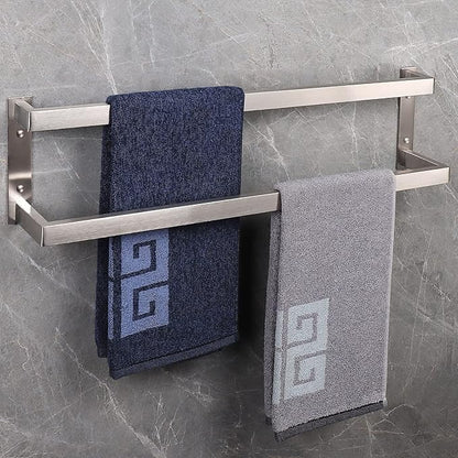 NearMoon Bathroom Towel Bar, Towel Rod Holder, Square Shelf Rack Hanging Towel for Bath, Thicken SUS304 Stainless Steel Towel Rack Wall Mounted-2-Tier Bath Accessories (24 Inch, Brushed Nickel)