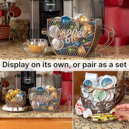 Made Easy Kit Coffee Pod Organizer Compatible with Nespresso Vertuo and Original - Countertop Sculpture Holder Basket Style for Café Bar, Corner Station Office Break Area (Mountable Mug Vintage)