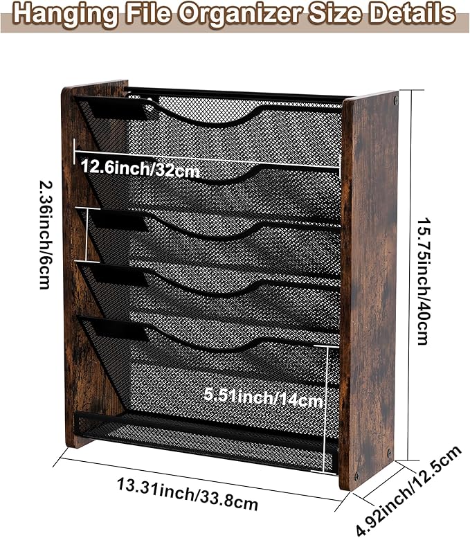 Wall File Organizer,6 Tier Mesh Mail Organizer Wall Mounted,Hanging File Holder,Magazine Rack for Documents,Magazine,Literature,File,Mails,Envelopes
