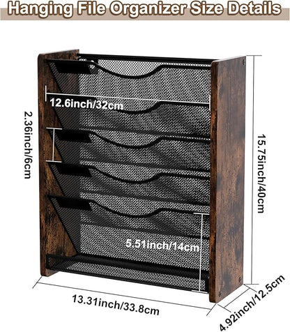 Wall File Organizer,6 Tier Mesh Mail Organizer Wall Mounted,Hanging File Holder,Magazine Rack for Documents,Magazine,Literature,File,Mails,Envelopes