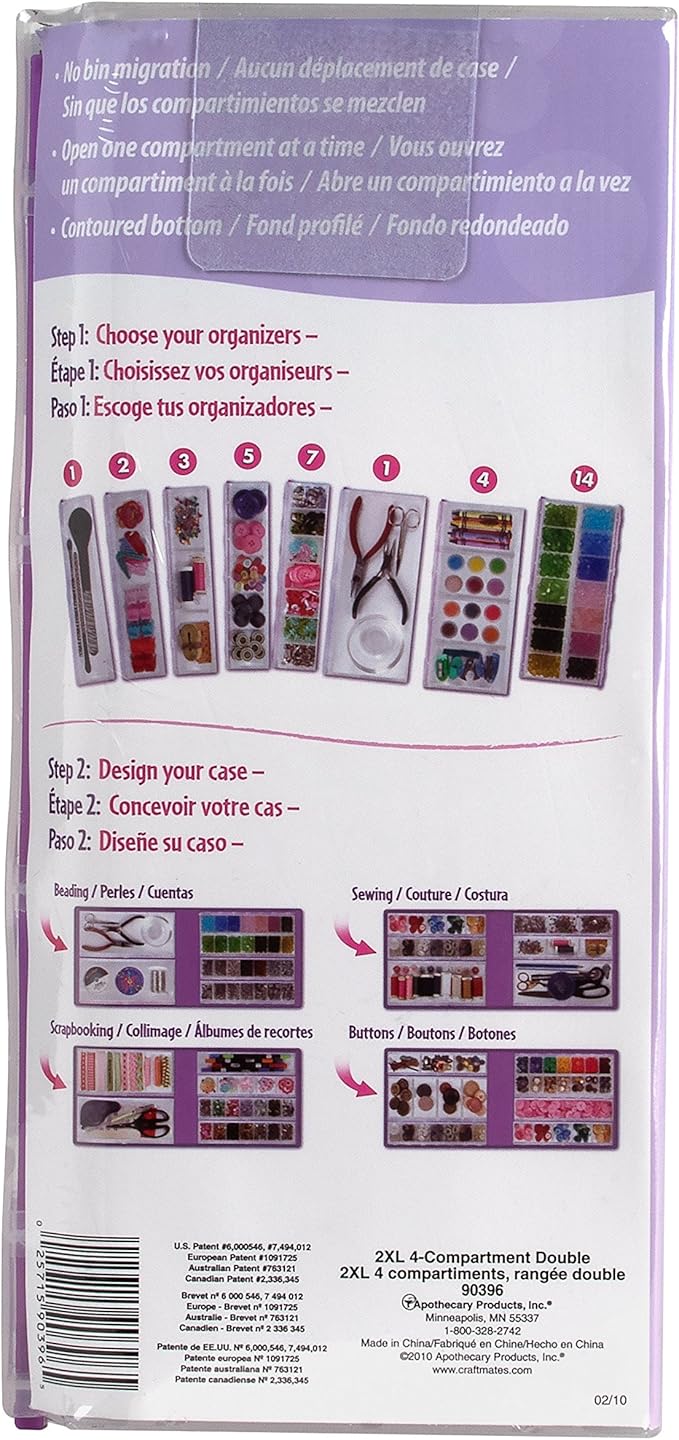Craft Mates Bead Organizer and Plastic Storage Containers for Crafts, Buttons, Pins and More, 4 Locking Compartments (2XL)