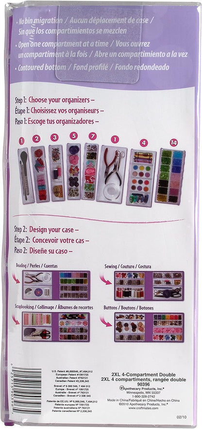 Craft Mates Bead Organizer and Plastic Storage Containers for Crafts, Buttons, Pins and More, 4 Locking Compartments (2XL)