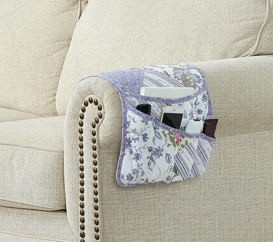 Brilliant Sunshine Rose Violet Patchwork Couch Armrest 5 Pockets Organizer, Slip Resistant Recliner Armchair Caddy, Washable Remote Controls Holder, Storage for Magazine, Tablet, Phone, Rose Violet