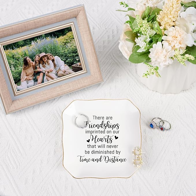 Spegiffu Friendship Gifts for Women Jewelry Dish Ring Trinket Tray - There Are Friendships Imprinted on Our Hearts... Unique Birthday Gift for Best Friends Christmas Valentine's Mother's Day
