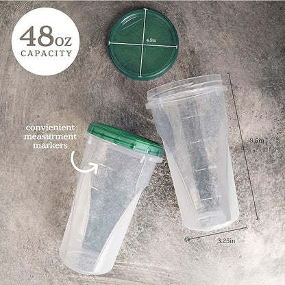 PLASTICPRO 48 Ounce Twist Top Deli Containers Clear bottom With Green Top Twist on Lids Reusable, Stackable, Food Storage Freezer Container Pack of 4
