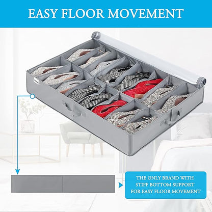 INAYA Under Bed Shoe Storage Organizer 2 Pack, Fits 32 Pairs, Large Underbed Shoe Box Storage Containers, Clear Foldable Shoes Organizer Under the Bed Sturdy Structure with Hard Bottom Support