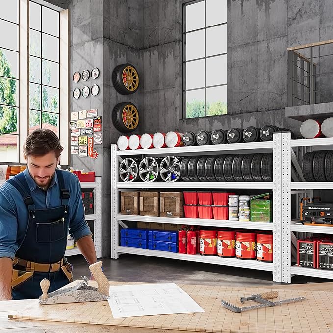 71”W Garage Shelving Units, 5000LBS Storage Shelves Heavy Duty, 24" Deep Metal Shelving Rack, 4 Tier Large Tall Industrial Shelving , Adjustable Standing Shelf for Warehouse / Shop 71"W x 24"D x 70"H