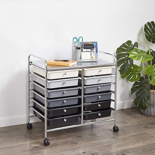 ECR4Kids 12-Drawer Value Mobile Organizer, Storage Cart, Grey Ombre