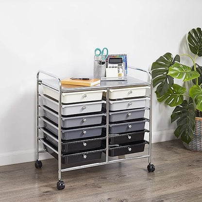 ECR4Kids 12-Drawer Value Mobile Organizer, Storage Cart, Grey Ombre