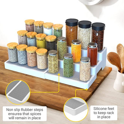 YAN & HIN Pack of 2, 3-Tier Spice Rack, Expandable and Non-Skid tiered Shelf, Medicine Cabinet Organizers, pantry organizers, and Seasoning Organizer, Canned Food Organizer