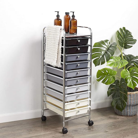 ECR4Kids 10-Drawer Value Mobile Oraganizer, Storage Cart, Grey Ombre