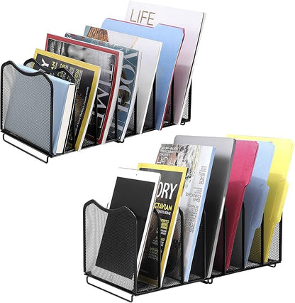 Simple Trending 2 Pack Mesh Desktop File Sorter Organizer, 7-Section Bookshelf For Desk Home Office, Black