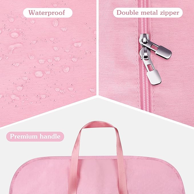 Heavy Duty Waterproof Garment Bag for Travel, Tear Resistance Suit Bag for Women Travel for Suits, Tuxedos, Coats, Uniform. Pink, 42 inch…
