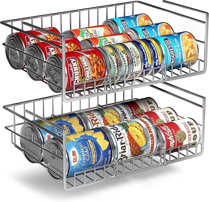 Sorbus Under Cabinet Can Organizer Hanging Basket– Pantry Under shelf basket for Canned Goods, Fruits, and Kitchen Storage – Rolling Can Dispenser Rack, wire shelf for Kitchen Pantry Organization