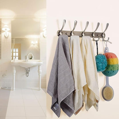 WEBI Coat Rack Wall Mount,Coat Hanger Wall,Coat Hooks Wall Mounted,Hook Rack Rail,5 Triple Hooks for Hanging Clothes,Hats,Jacket,Bronze,2 Packs