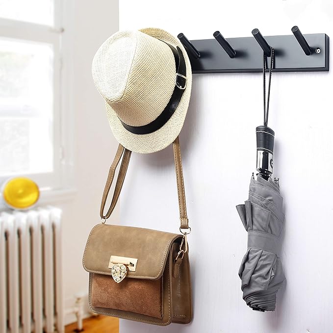 WEBI Coat Rack Wall Mounted,Coat Hanger Wall,16" Hole to Hole,Coat Hooks Wall Mount,Hook Rack Peg Rail,5 Hooks for Hanging Jacket,Hats,Clothes,White