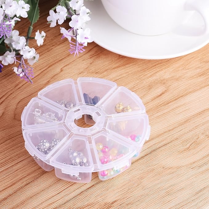 Cosmos 3 Pcs Clear 8 Compartment Round Jewelry Bead Storage Organizer Display Containers Case Box