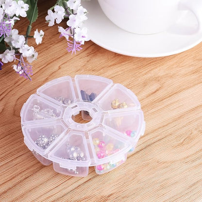 Cosmos 3 Pcs Clear 8 Compartment Round Jewelry Bead Storage Organizer Display Containers Case Box