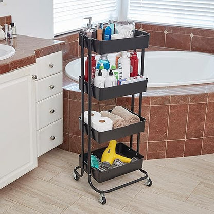 ECR4Kids 4-Tier Metal Rolling Utility Cart, Multipurpose Storage, Black