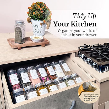 Spice Drawer Organizer with Jars and Labels, Bamboo Spice Rack For Drawer, Spice Organization For Cabinet Drawer, Spice Organizer For Drawer, Bamboo Drawer Organizer, Spice Organization For Drawer