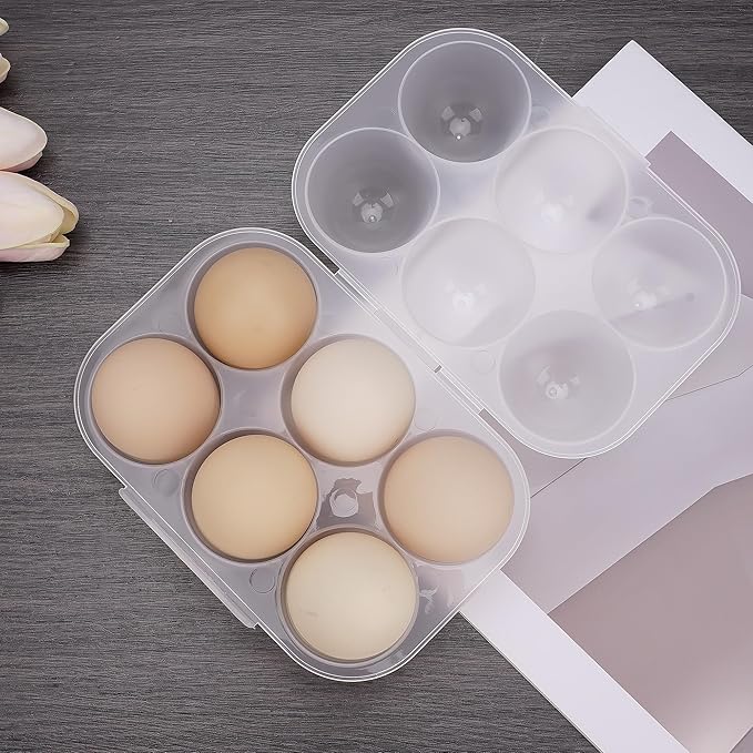 Portable 6-Egg Carrier, White PP Camping Egg Holder with Lid — Outdoor Travel Egg Tray for Fridge, Cooler & RV, BPA-Free, 1-Pack