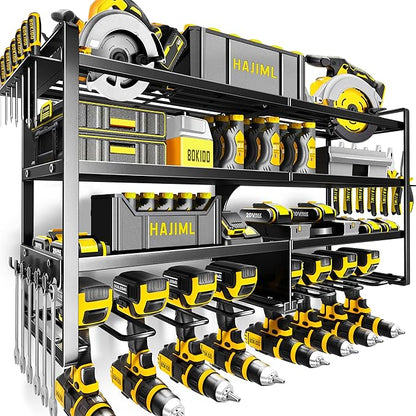 Power Tool Organizer Wall Mount,4 Layers Heavy Duty Storage Rack with 8 Drill Holder, Easy Installation, Tool Organizer Wall Mount for Garage Workshop and Home Organization.