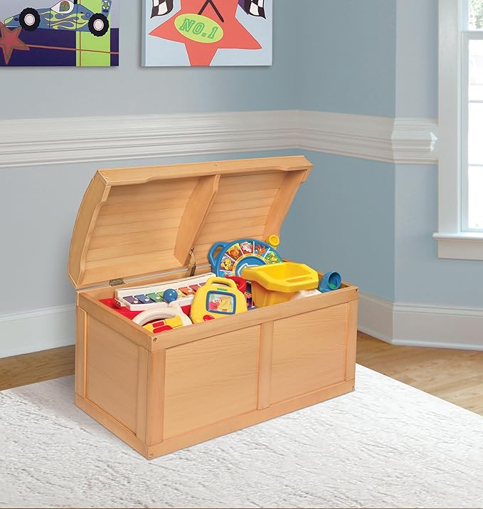 Badger Basket Barrel-Top Wooden Toy Chest - Hardwood Storage Trunk with Safety Hinge, Handle Slots, Spacious Interior - Classic Organizer for Kids' Rooms - Natural