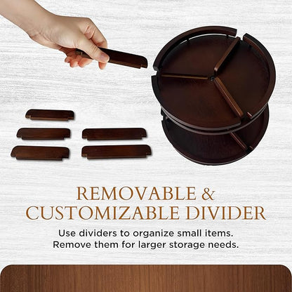 2 Tier Lazy Susan Organizer – 12" Bamboo Rotating Spice Rack Organizers with Adjustable Height Turntable for Cabinet, Pantry, Medicine Cabinet, Kitchen, Spinning Bathroom Counter Top Organizers